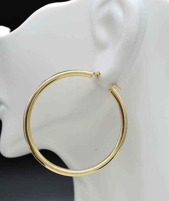 14k Solid Yellow Gold Large Plain Round hoop Earrings. 1 1/2'' 40mm x3MM 2.9GR