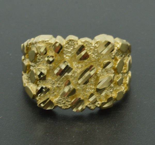 Real Solid 10K Yellow Gold Mens Nugget Square Ring 15mm ALL Sizes