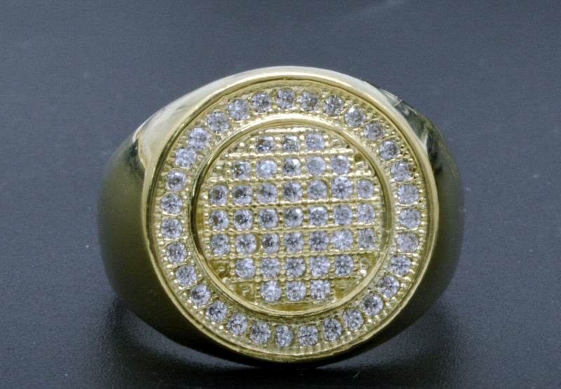 Real Solid 10K Yellow Gold Mens Hip Hop Round Micro Pave cz Ring ALL Sizes