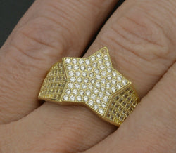 Real Solid 10K Yellow Gold Mens Beautiful Super Star cz Ring 5.6 grams ALL SIZES