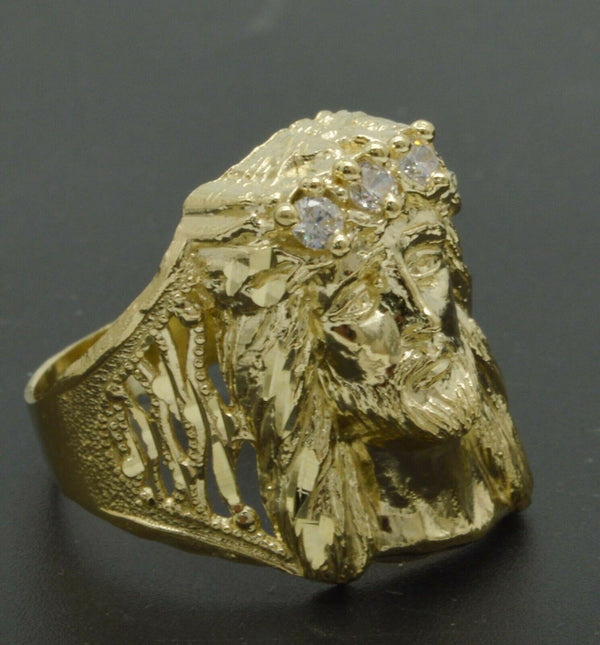 Real Solid 10K Yellow Gold 3D Mens Jesus Head Nugget cz Ring 22mm ALL Sizes