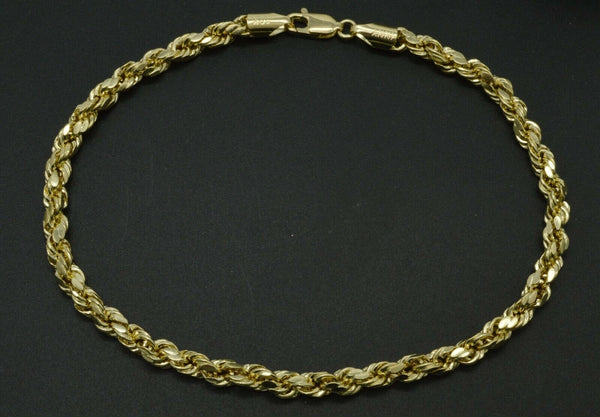 Real 10K Yellow Gold Rope Link Ankle Bracelet 4.3mm 9''.jpg