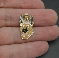 14k Solid Yellow Gold Enamel Dog Pendant+18'' Chain