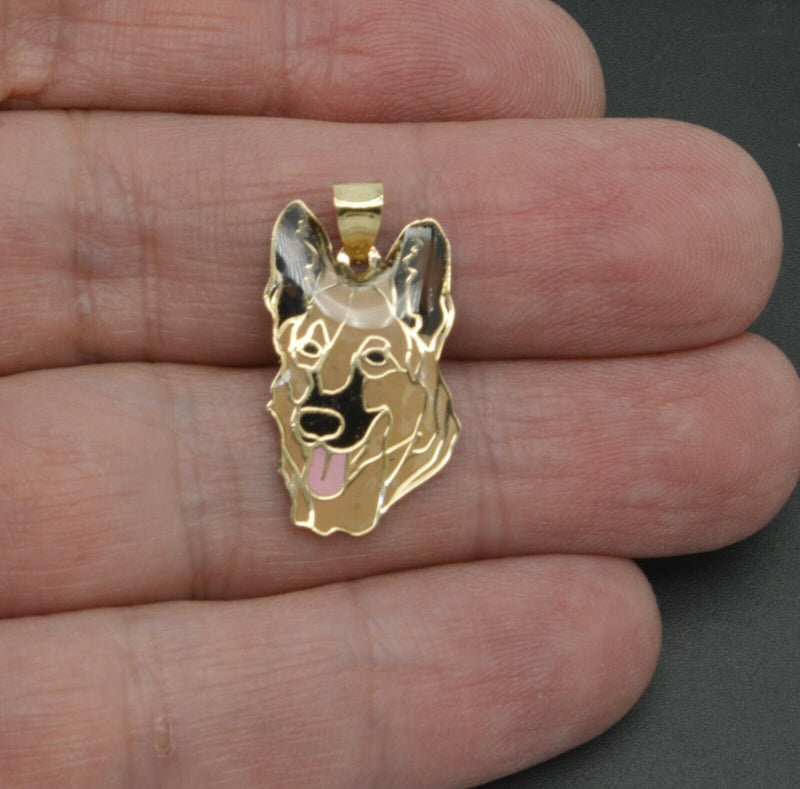 14k Solid Yellow Gold Enamel Dog Pendant+18'' Chain