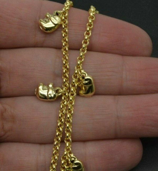 Real 10K Yellow Gold rolo Link lucky elephant Ankle Bracelet  9'' - 10''.jpg