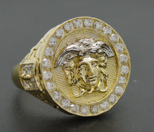 Real Solid 10K Yellow Gold Mens Medusa Head  Ring cz 22mm ALL Sizes