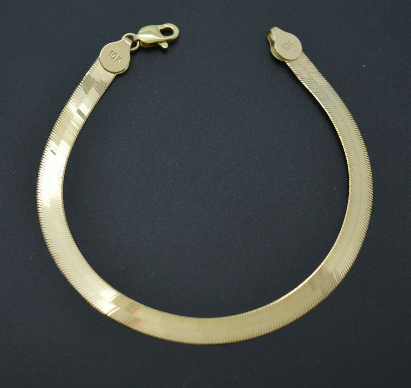 Real 10K Yellow Gold High Polished 5mm herringbone Bracelet Lobster 7''- 8''