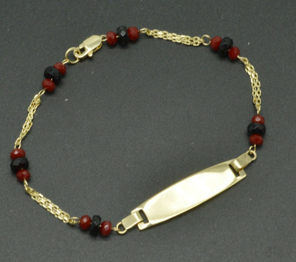 14K Yellow Solid Gold 6" ID Ruby Onyx chain Bracelet For Kids.jpg