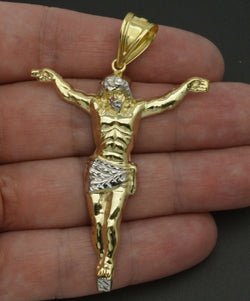 Real 10K Yellow Gold big  Crucifix Jesus Body Pendant Charm 2.75'' 4gr