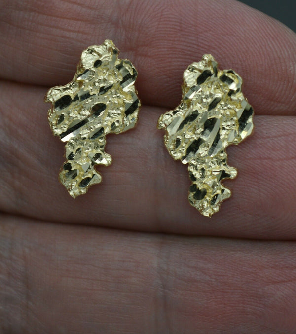 Real 10K Yellow Gold Diamond Cut Nugget Stud Earrings 20.3mm