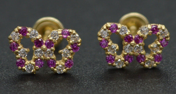 14K Solid Yellow Gold 5mm Children Ruby Cubic Zirconia CZ Stud Earrings