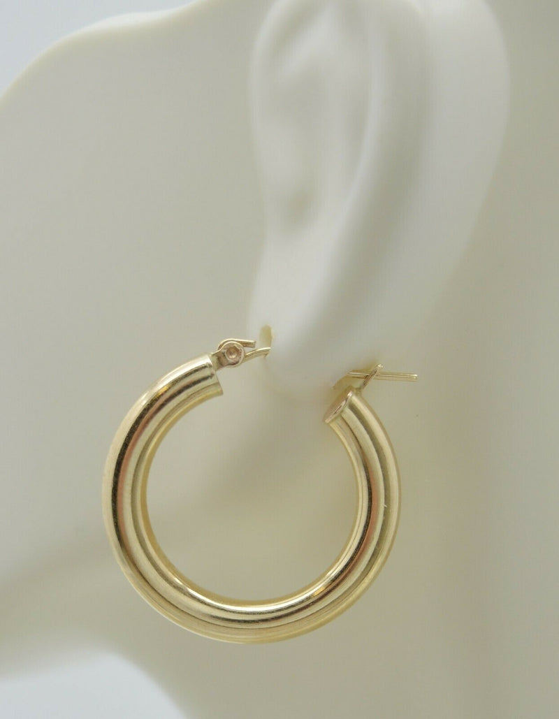 Real 14K Yellow Gold Hoop Shiny Earrings 25mm x4mm 2.6gr