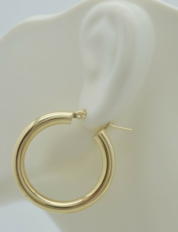 Real 14K Yellow Gold Hoop Shiny Earrings 30mm x4mm 3.1gr