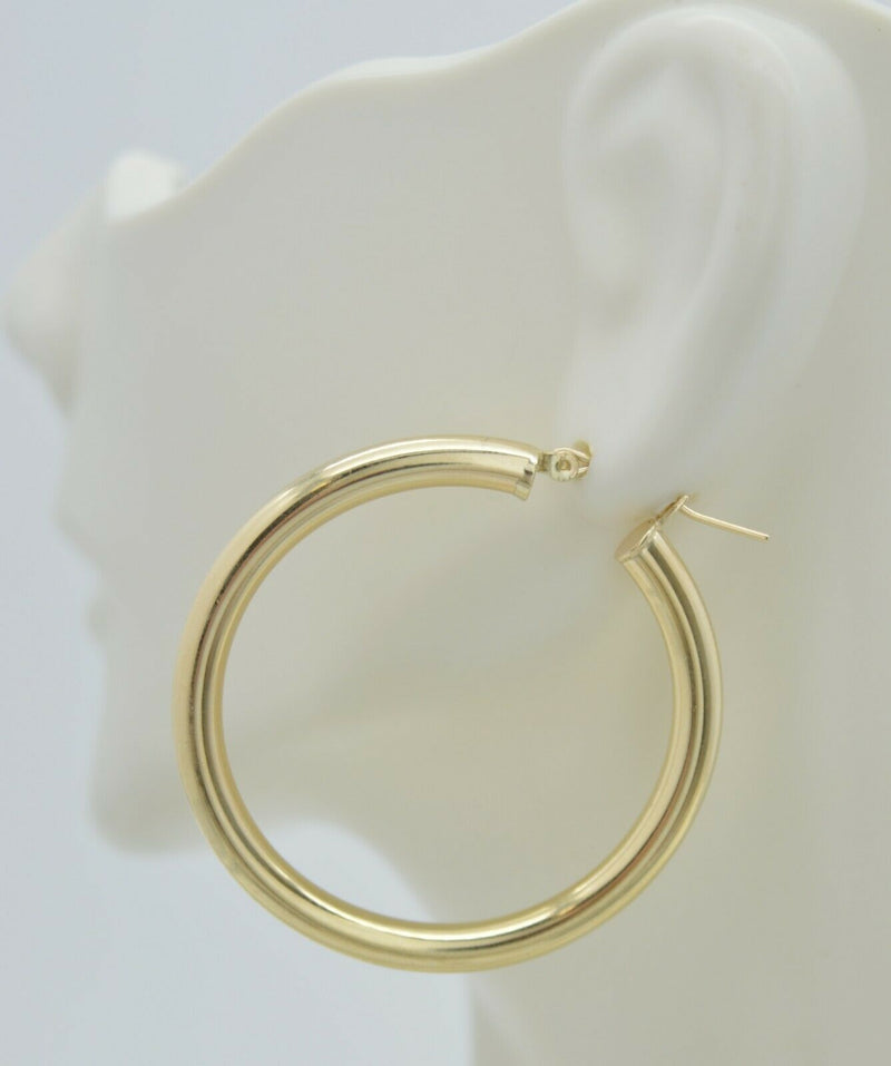 Real 10K Yellow Gold Large Hoop Shiny Earrings 40mm x4mm 4.1gr