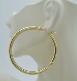 Real 10K Yellow Gold Large Hoop Shiny Earrings 50mm x4mm 5.2gr