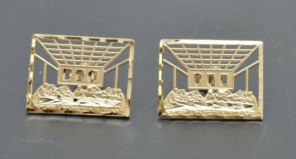 Real 10k Yellow Gold Rectangular Diamond Cut Last Supper Stud earrings 2.5gr.jpg