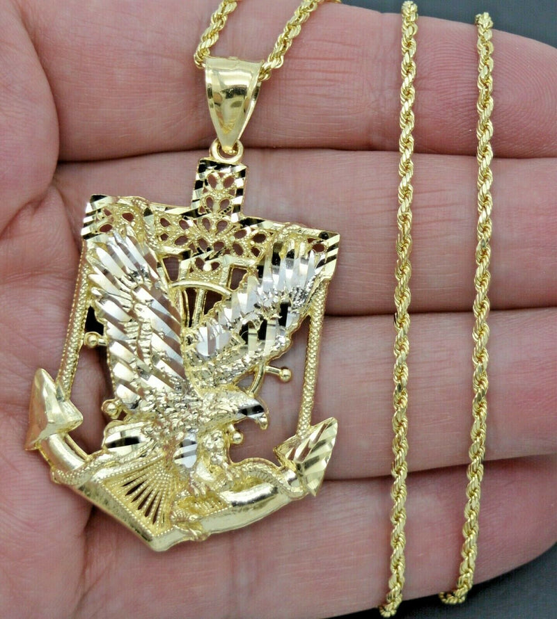 Real 10k Yellow Gold Flying Eagle Anchor Charm Pendant 6.2gr + Chain 16"-24"