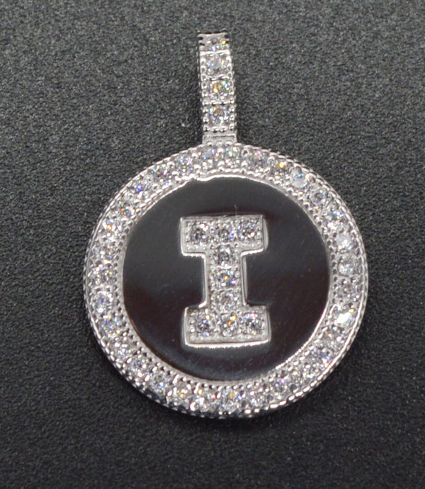 14K White Gold  Round Cut Initial Letter I Pendent .25ct