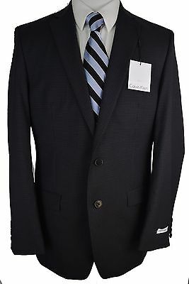 #X341 NEW CALVIN KLEIN Black Grid 100% Wool 2 Button Slim Fit Blazer 40 Long