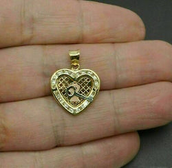 REAL 14k Yellow Gold Heart & dangling key cz Pendant