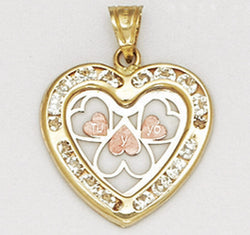 14K Solid Yellow & Rose Gold CZ Heart Shape Pendant