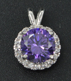 PM35 Created Round Cut Purple Diamond Pendant 1.00ct 14k White Gold