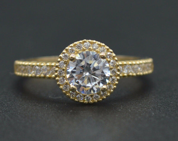 RM05 1.25ct Created Round Diamond Engagement Ring Size 7 14k Yellow Gold