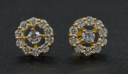 JM200 14K Solid Yellow Gold 1.25 Created Diamond Cluster Halo Stud Earrings