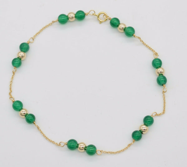 NEW 14K Solid Yellow Gold Green Quartz Bead Bracelet 7.5".jpg