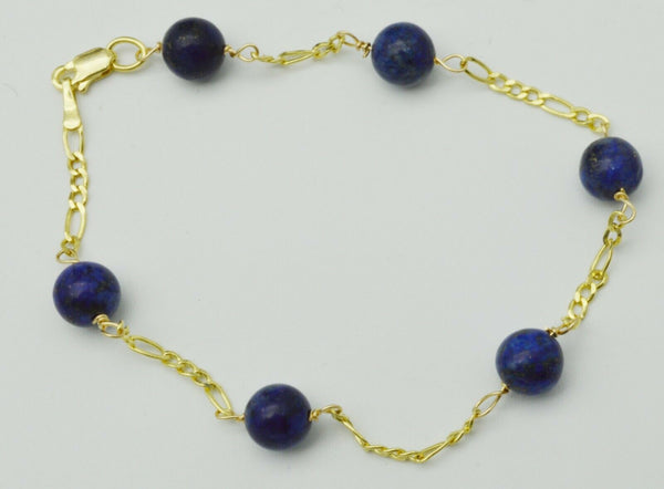 NEW 14K Solid Yellow Gold 6 mm Lapis Lazuili Round Bead Bracelet.jpg