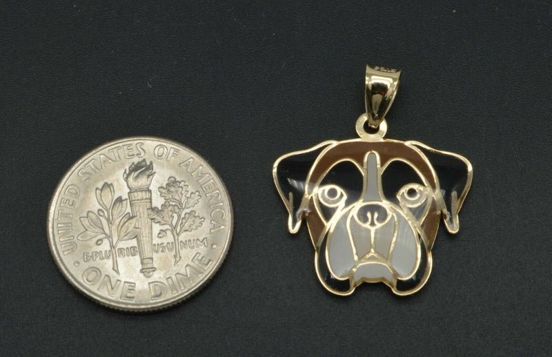 14k Solid Yellow Gold  enamel dog  Pendant+18'' Chain