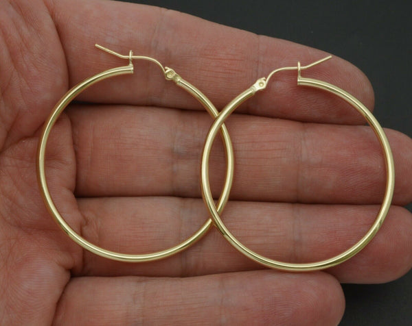 10k Solid Yellow Gold "Large" Plain Round hoop Earrings 40mm x2MM 2.4GR