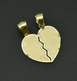 14K Solid Yellow Gold Engravable Broken Heart Pendant Charm 1.8gr