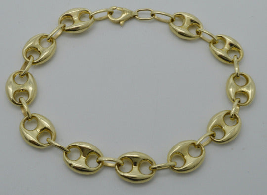 Real 10K Yellow Gold 10mm Mens Puffed Mariner Gucci Link Chain Bracelet 10gr