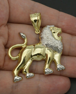 Real 10K Yellow Gold big Walking Lion Head Body Pendant Charm 1.75'' 6.00gr