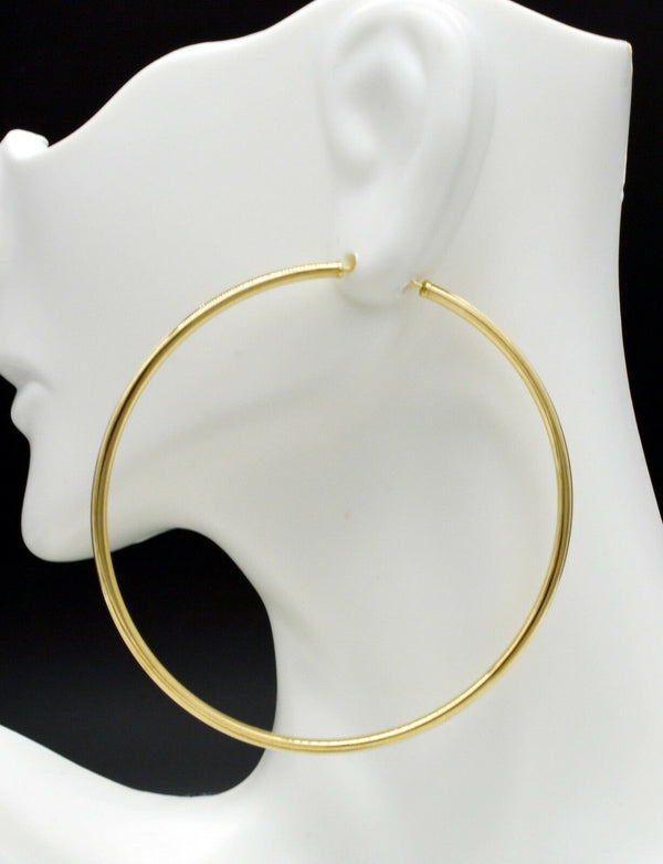 14k Solid Yellow Gold big Large Endless hoop Earrings. 60mm x 2MM