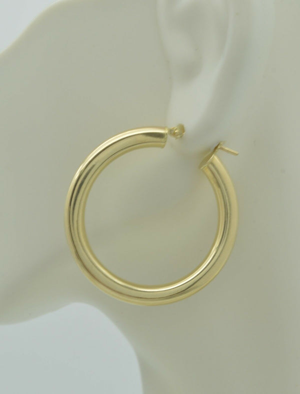 10k Solid Yellow Gold "Large" Plain Round hoop Earrings  35mm x4MM 3.6GR