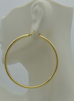 10k Solid Yellow Gold big Large High Polished hoop Earrings. 55mm x 3MM