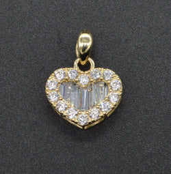 14K Yellow Gold Heart Baguette Round Cut Created Diamond Pendant