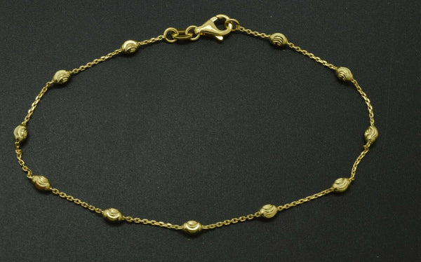 14k Yellow Solid Gold Ball Bead diamond cut Station Link Bracelet 2.5mm 7''.jpg