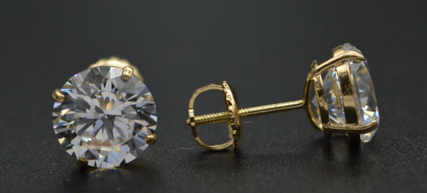 14K Solid Yellow Gold 4.00ct 8mm cz Basket Stud Earrings Screw Back