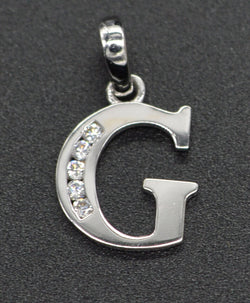 14K Solid White Gold Created Diamond Initial Letter G Pendent