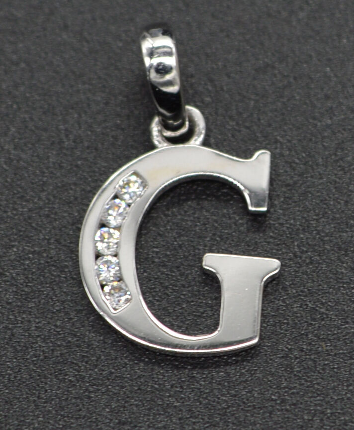 14K Solid White Gold Created Diamond Initial Letter G Pendent