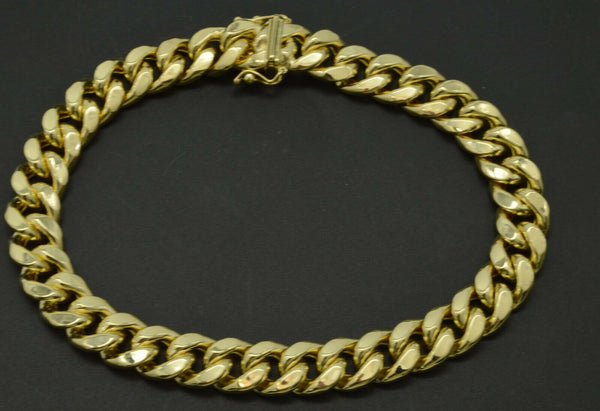 14k Real Yellow Gold Mens 9.4mm Miami Cuban Curb Chain Bracelet. 9"