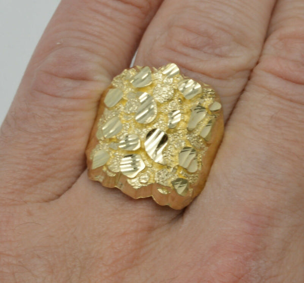 Real Solid 10K Yellow Gold Mens Nugget Square Ring 25mm ALL Sizes