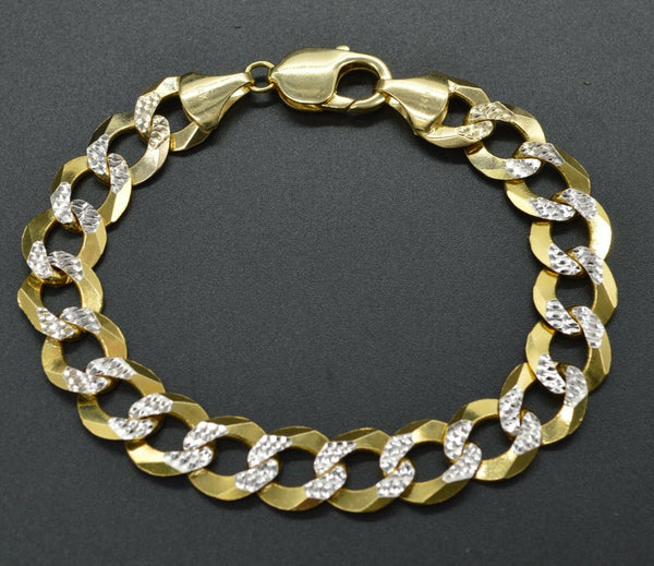 Mens 14k Solid Yellow Gold Diamond Cut Curb Cuban Chain Bracelet. 8.25" 26.gr