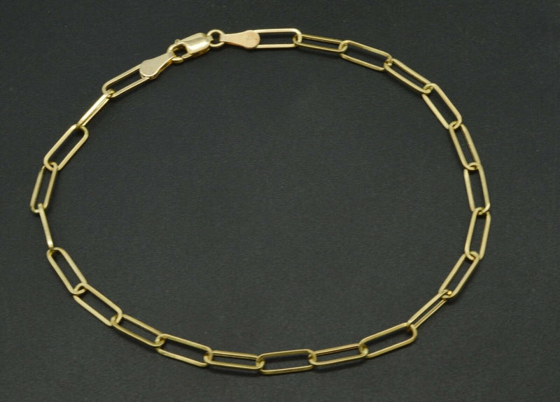 Real 14k Yellow Gold Paper Clip Link Bracelet 3mm 7.5''.jpg