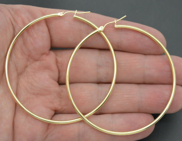 10k Solid Gold big Large hoop Plain Earrings 60mm x2mm 2.30''  3.8gr