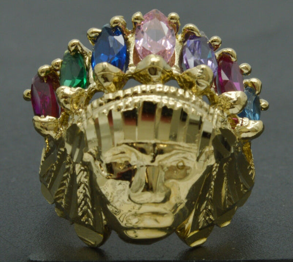 10K Solid Yellow Gold Native American Indian Rainbow CZ ring ALLSizes