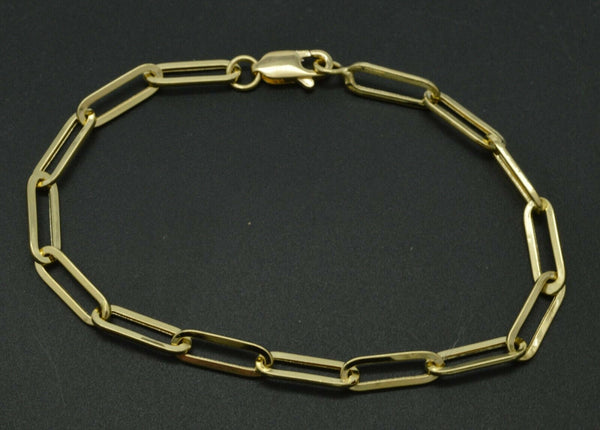 Real 14k Yellow Gold Paper Clip Link Bracelet 4mm 7.5''.jpg